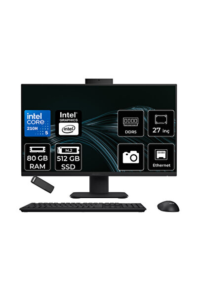 ASUS ExpertCenter P400 Aio (P470VAK) Intel Core 5 210H 80GB RAM 512GB SSD Intel Graphics 27" Full HD (1920x1080) FreeDOS P470VAK-C516512B0DP344 Siyah All In One Bilgisayar + Per4 USB Bellek