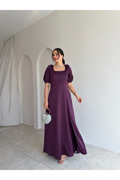 Mooi Butik فستان ياريس ماكسي من الساتان 4060 - بلون البرقوق