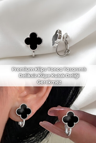 Elifsu Jewelry أقراط كليب فاخرة بتصميم البرسيم لا تحتاج إلى ثقب للأذن