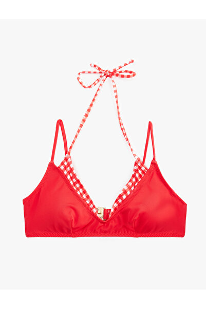 Koton X Sibil Çetinkaya - Katmanlı Pötikareli Halter Yaka Bikini Üstü