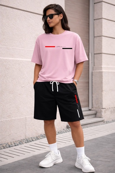 x-compass life Unisex Oversize Black T-Shirt Shorts Set – Minimal Line Print ...