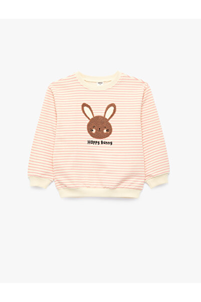 Koton Long Sleeve Crew Neck Sweatshirt with Rabbit Embroidery Detail and Stri...
