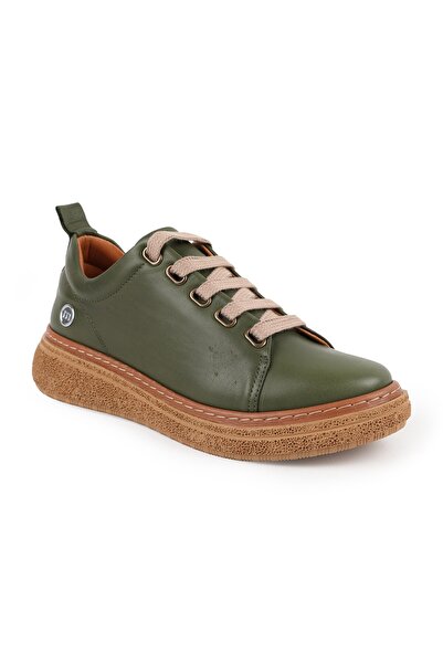 Mammamia Women's Sneaker Lace-Up Genuine Leather Chunky Lightweight Sole Cush...