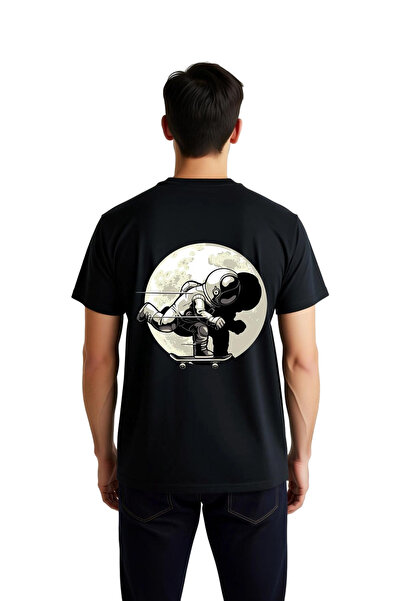 PayBuy Men's Astronaut Skateboard Moon Design Printed Short Sleeve Relaxed Fi...