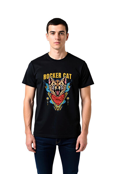 PayBuy Men's Rocker Cat Graphic Printed Short Sleeve T-Shirt 100% Cotton Musi...