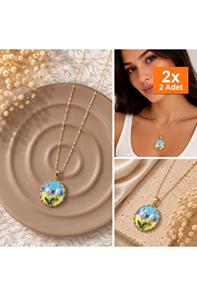 Bozhi Flower Necklace Steel Blue Elegant Gift