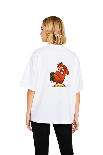 PayBuy Colorful Rooster - Comic Book Design Printed Women's Oversize T-Shirt