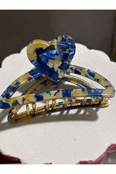 MODA Maisonlune Blue and Yellow Marble Patterned Heart-Shaped Acetate Hair Clip