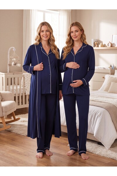 Lohusa Homewear طقم بيجامة للحوامل من القطن بنسبة 100% بأكمام طويلة وتصميم مز...