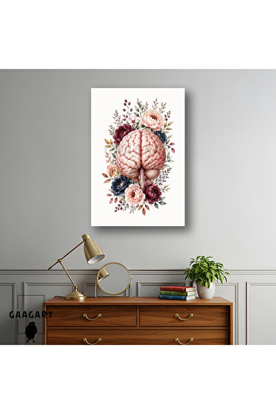 GAAGART Tekli Dikey Kanvas Tablo Çiçeklerle Çevrili Beyin Anatomisi Nöroloji ...