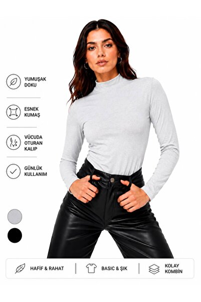 SMAC Women's Black Turtleneck Long Sleeve Body Basic Blouse