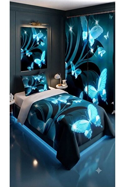 Elmas Dizayn 280*240 سم. طقم غرفة نوم بتصميم خاص مع ستارة خلفية، غطاء لحاف مف...