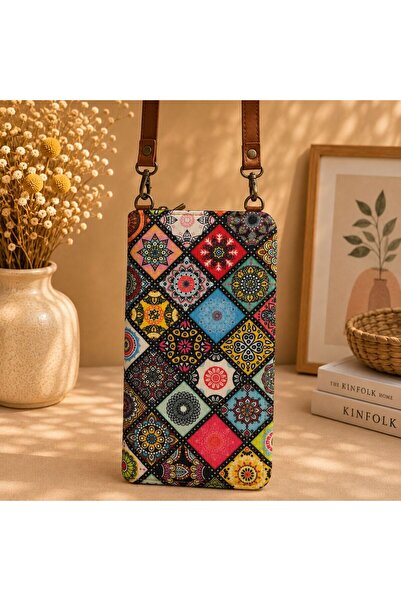 BIJUTERI Cnt-6013 Tan Colored Mosaic Patterned Tapestry Phone Bag |   Eos Col...