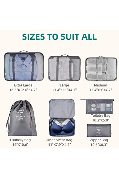 Generic Brand VAGREEZ Packing Cubes 7 Pieces, Grey, One Size
