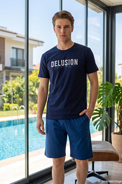 REMSA Men's Short Sleeve Shorts Pajama Set 4342 Navy Blue01