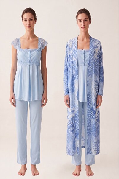 Puerpera Effortt Maternity Patterned Dressing Gown and Pajama Set 2314