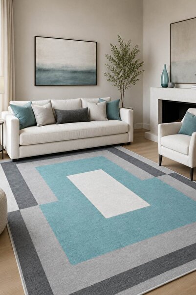 Oriente Home Arvena Serisi Modern Mavi Gri Şönil Makine Halısı Kaymaz Taban S...
