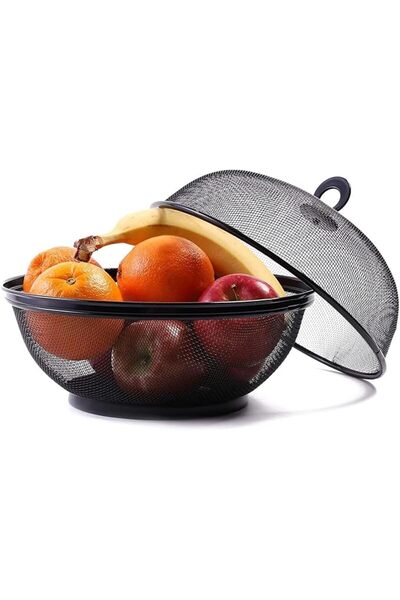TERRIFI Mesh Fruit Basket with Lid, 10-Inch Metal Wire Mesh Fruit Cover, Prot...