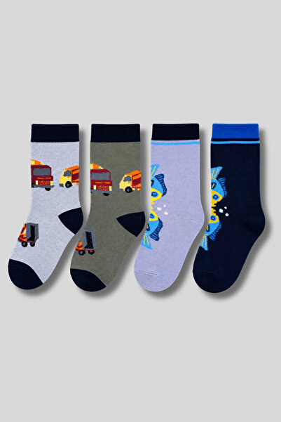 aw adawhite Children's 4-Pack Cotton Patterned Socks