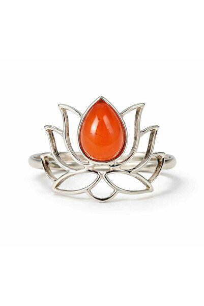 craftmystic Сребърен пръстен 925 с естествен карнеол модел лотос – Енергия и ...