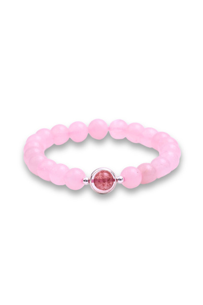 craftmystic Bratara Elastica cu Margele din Cuart Roz de 8 mm si Pandantiv Sfera