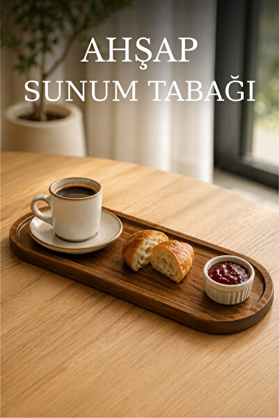 GİNZAMAİSON Soft Model 35 cm Ahşap Sunum Tabağı Klasik Form Uzun Servis ve Ka...