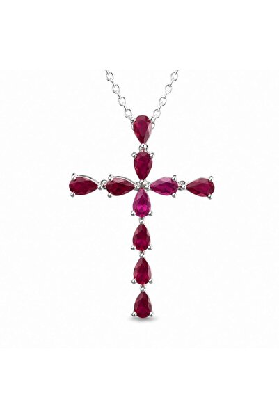 craftmystic Colier Argint 925 cu Rubin Fatetat in Forma de Cruce - Curaj si E...