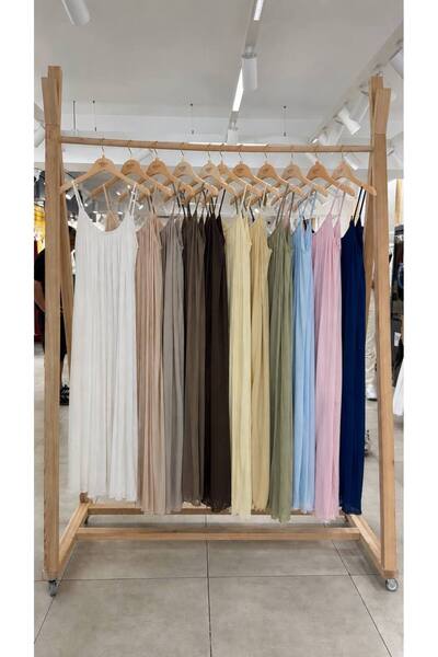 Moda Banuş Каки дълга ленена рокля с въжени презрамки