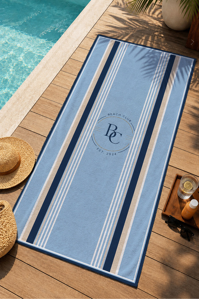 Evmila Modern Blue and White Vertical Striped Patterned 70X150 Beach Towel - ...