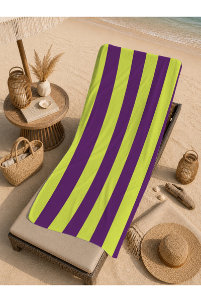 Evmila Modern Neon Green Purple Vertical Stripes Minimal Pattern 70X150 Beach...