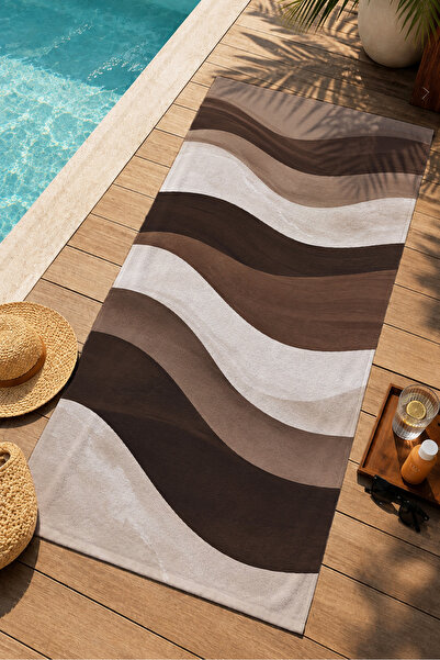 Evmila Modern Coffee White Thick Wavy Line Patterned 70X150 Beach Towel - Dig...