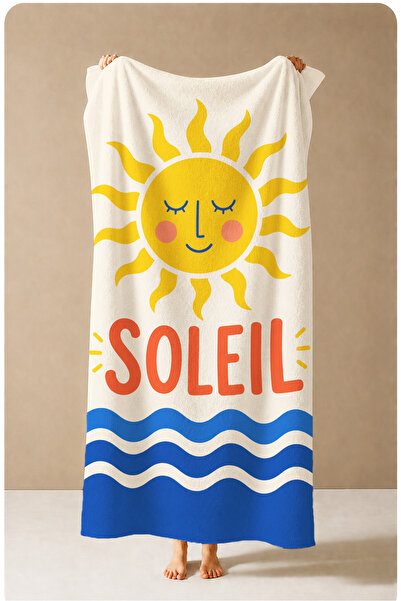 Evmila Prosop de plajă Retro Soleil cu model de soare și valuri de mare, 70x1...