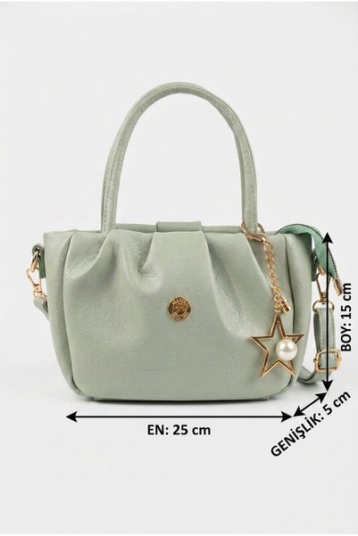 Baguar Women's Mint Green Zippered Lined Star Detailed Hand and Shoulder Bag