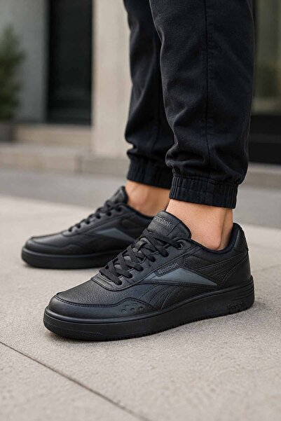 Reebok حذاء رياضي أسود للرجال، حذاء رياضي يومي برباط، حذاء كاجوال مريح