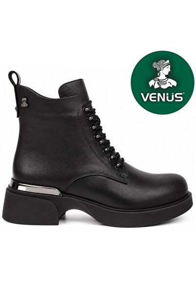 Venüs Private Genuine Leather Flat Non-Slip Sole Orthopedic Women's Boots Black