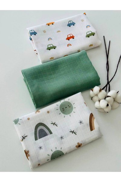 Fulya Tuhafiye 100% Cotton 3-Piece Muslin Baby Blanket Set Oeko-Tex Certified Muslin Blanket 80 X 90 cm