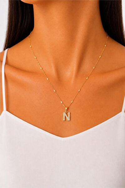 Sose Moda Xuping Gold Colorful, Zircon Stone Letter N Necklace - 45 cm (Anti-...
