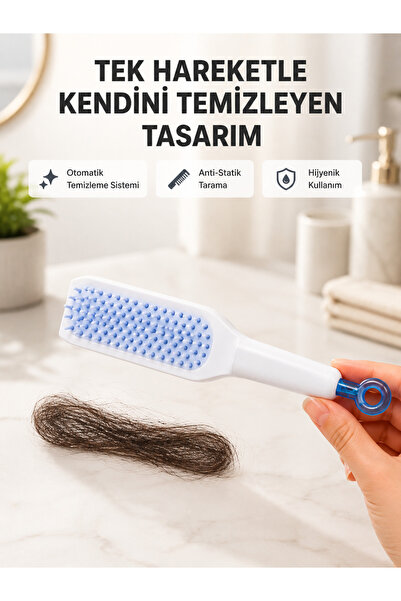 izbul Self-Cleaning Hair Comb – Anti-Static, Silicone Tip, Abs Material, 22X4 cm