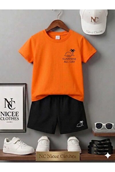 Leto Lykia Summer Children's T-Shirt Shorts Unisex (Black with Small Island P...