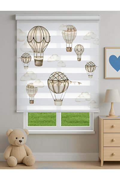Home Çocuk Odası İçin Sevimli Uçan Balon Temalı Dijital Baskılı Zebra Stor Perde