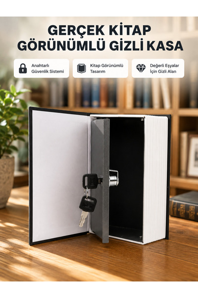 teknodayım Dictionary-looking hidden book safe - metal interior case with key...
