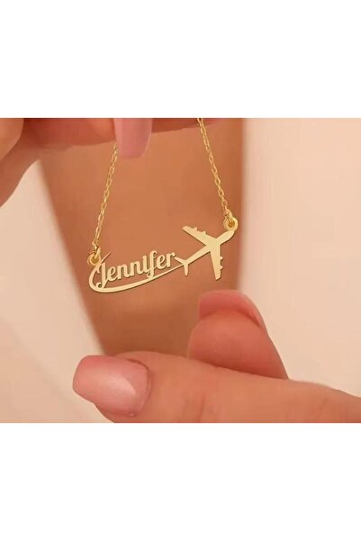 N!da Jewelry 925 Ayar Gümüş Uçak Tasarım İsim Kolye