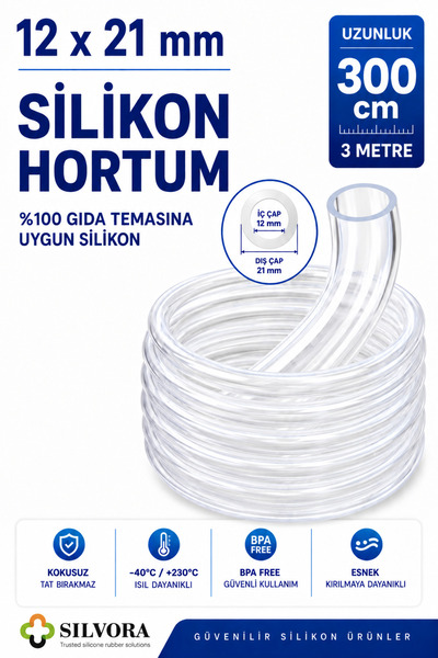 Silvora Trusted silicone rubber solutions %100 Silikon Hortum 12x21 mm-İç Çap...