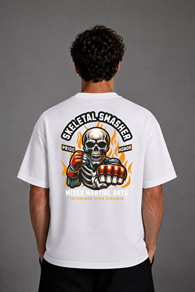 VSRN Tricou supradimensionat alb cu imprimeu pe spate, design Skeleton Box