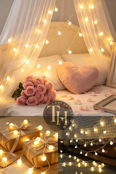 Toptanhane Boncuk Top Led Işık Fişli 8 Fonksiyonlu 5 Metre 28 Top Eklenebilir Yılbaşı Doğum Günü Ağaç Süsü New