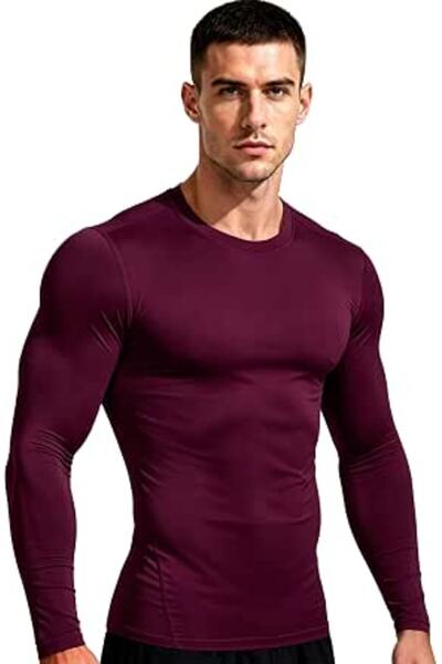 GENERAL Men's Compression Shirts Long Sleeve Athletic Workout Tops Gym Unders...
