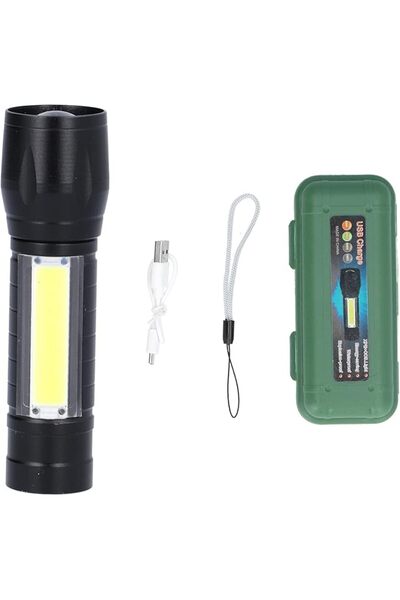 Alomejor Rechargeable Zoomable Flashlight Torch, USB COB Hand Lamp with Porta...