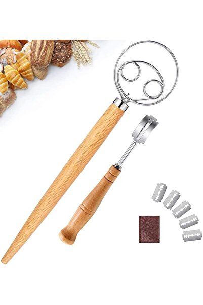 KASTWAVE Danish Dough Whisk and Bread Lame Set, Stainless Steel Bread Flour M...