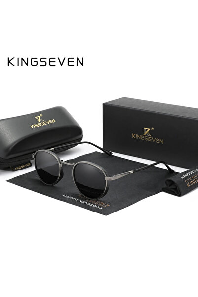 Choice4 Gun-Gray KINGSEVEN Round Frame Sunglasses For Men Polarized UV400 Lux...