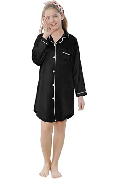 GENERAL Schbbbta Girls Boys Satin Pajamas Set, 2Piece Silk Nightwear Button-D...